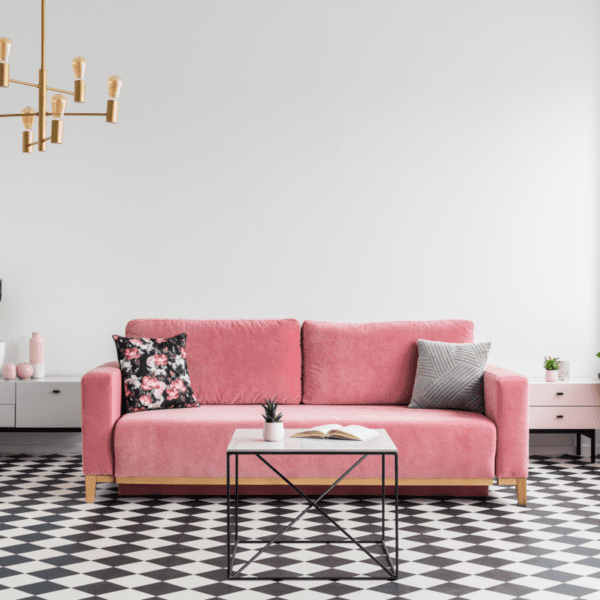 płytki w szachownicę_salon