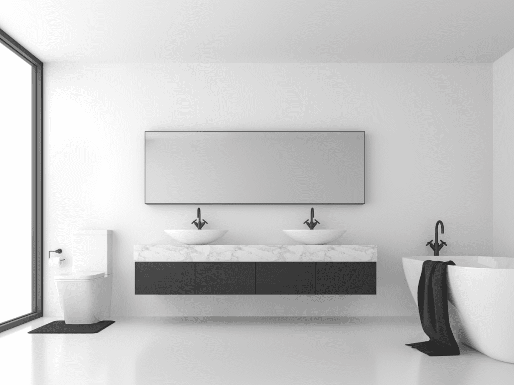 minimalistyczna łazienka - jasne barwy i geometryczne kształty