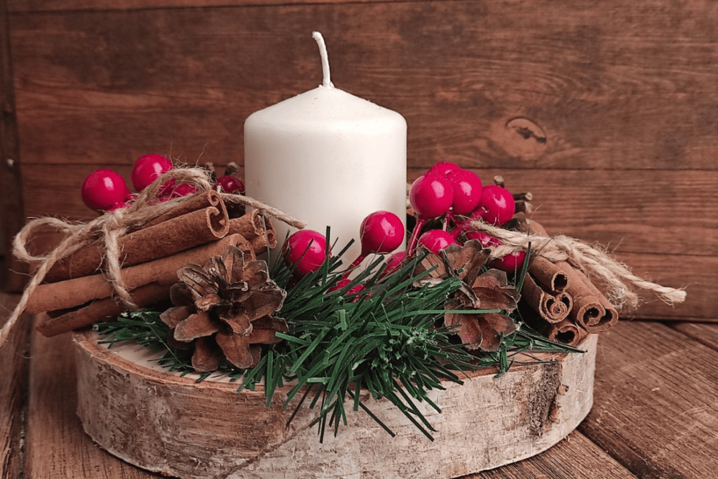 Stroiki świąteczne na drewnie