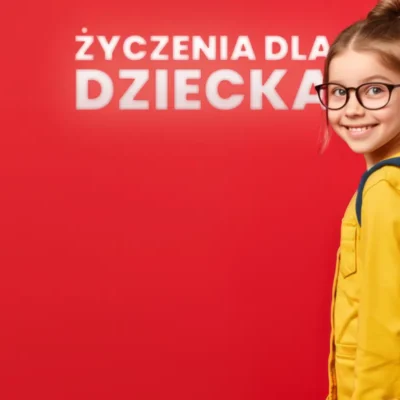 życzenia na dzień dziecka z dzieckiem o rudych włosach na czerwonym tle z napisem
