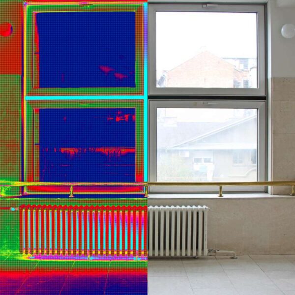 Porównanie tradycyjnego grzejnika z obrazem termowizyjnym wskazującym straty ciepła