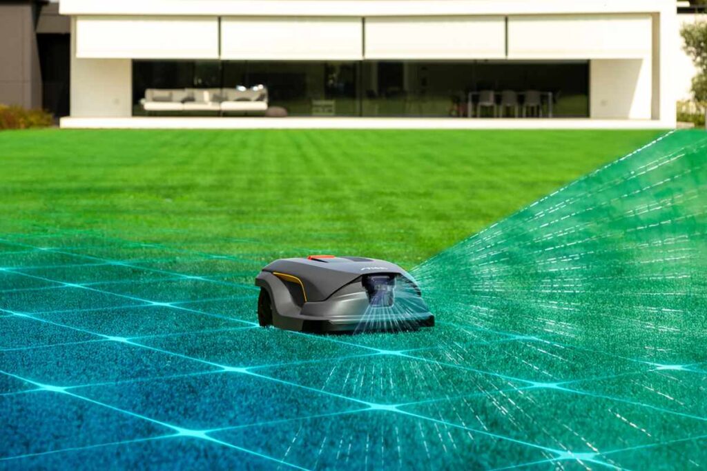 STIGA Vista pokazany z wizualizacją technologii mapowania i nawigacji GPS